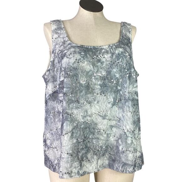 Alex Evenings Lace Jacket Tank Twin Set Women 3X Gray Floral Stretch Sequin - Picture 6 of 10